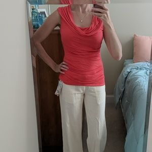 Coral blouse with lace detail